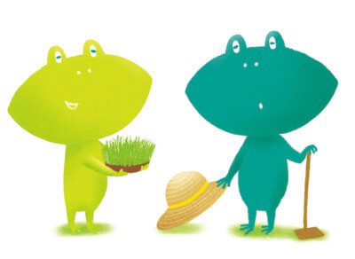 「認知症ケア事例ジャーナル」Vol.12-1 表紙4イラスト　カエルのイラスト