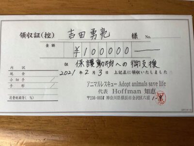 アニマルレスキューさん受領証